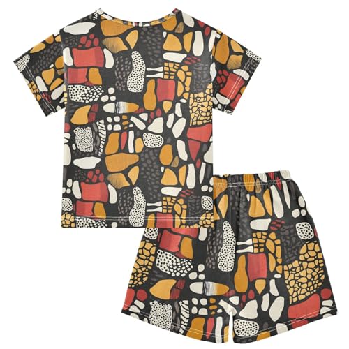 ALAZA Animal Print Color Pajamas Set Short Sleeve Cotton Sleepwear Summer Pjs 2 Piece 5-14Y2