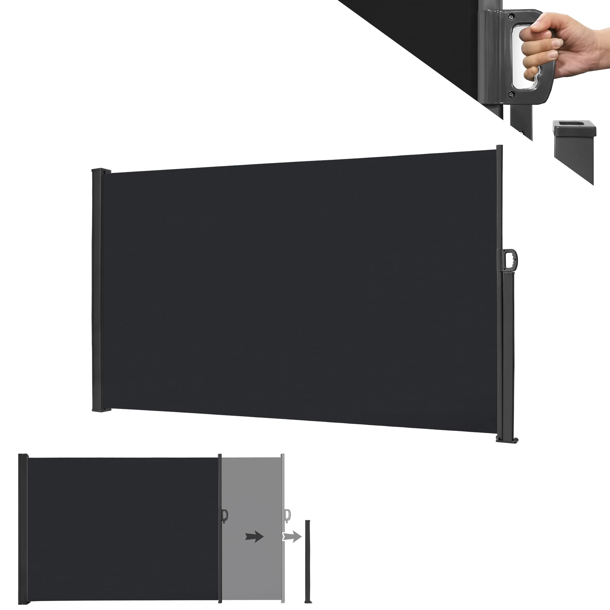 Tenda da sole laterale allungabile, protezione solare per balcone, terrazza, giardino, opaca, tenda da sole, tenda avvolgibile laterale, 180 x 300 cm, antracite