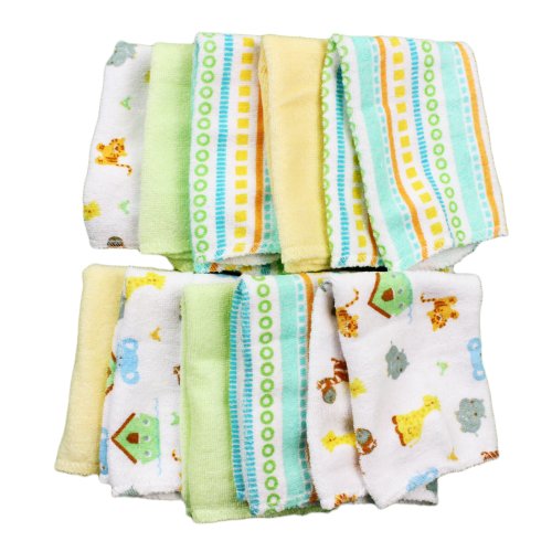 Image of Spasilk Baby Washcloth Wipes Set for Newborn Boys and Girls, Soft Terry Washcloth Set, Pack of 20, Yellow Lines