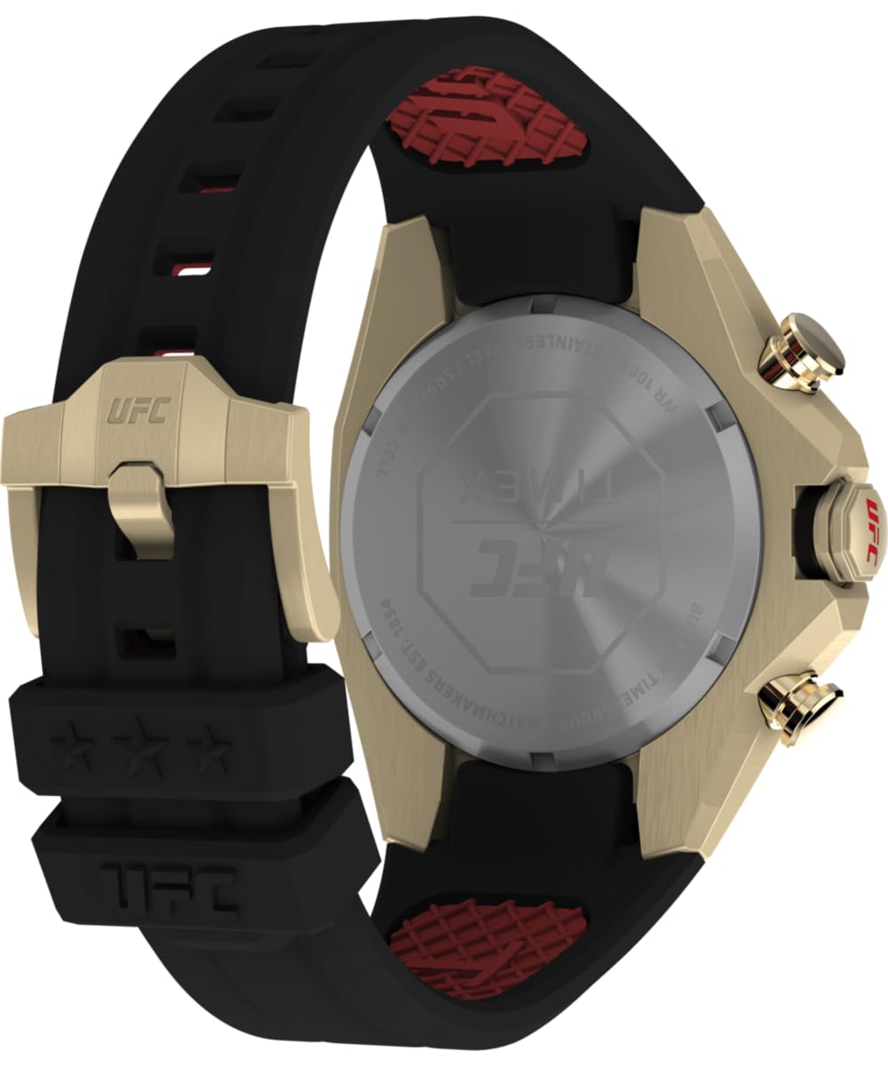 Timex Reloj Hombre UFC Pro Men's Silicone Caja de Acero Dorado Movimiento de Cuarzo Esfera Negro Correa Silicona Negro con Cierre Hebilla Normal 10 ATM