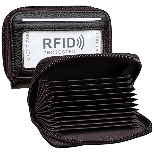 Image of RFID Blocking Genuine Leather Credit Card Case Holder Security Travel Wallet (Coffee)