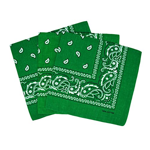 Lot de 3 bandanas paisley vert foncé - Foulard coton motif cachemire vendu par 3 - taille unique