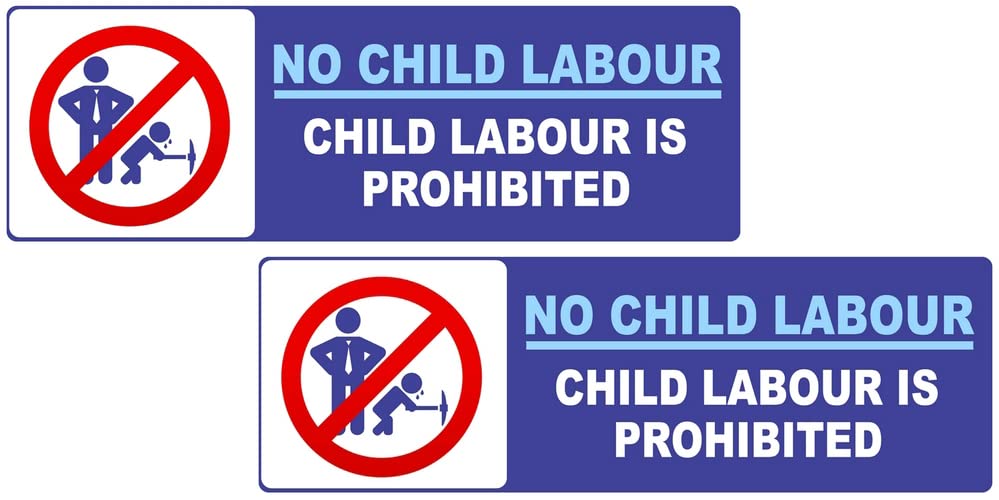 VAAIMAI NO Child Labour Foam Board Sticker Sign Board 12X4 Inch Vinyl UV Laminated Waterproof Blue, Pack of 2