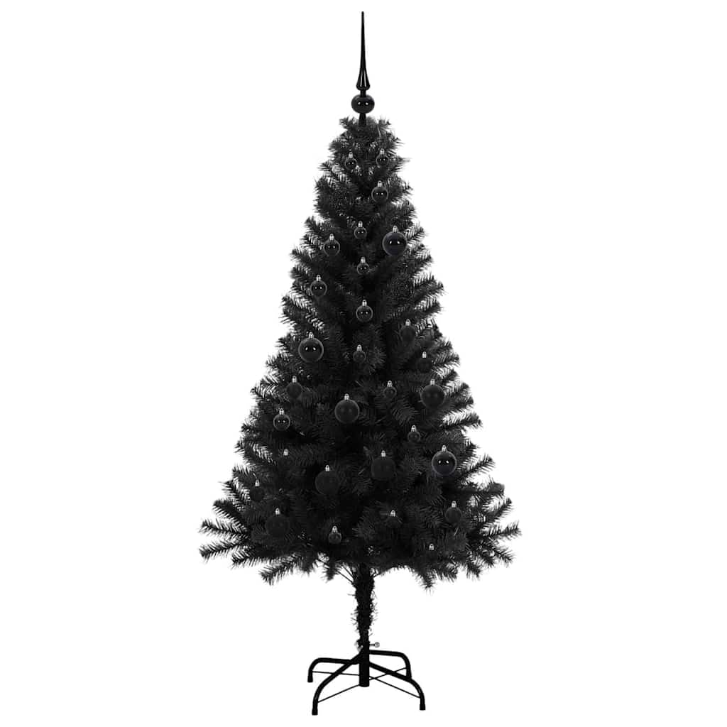 Czarna choinka 150 cm z 150 diodami LED o barwie ciepłej bieli, stożek PCW, nowoczesna sztuczna choinka do użytku wewnątrz i na zewnątrz, łącznie ze stojakiem, świąteczna dekoracja