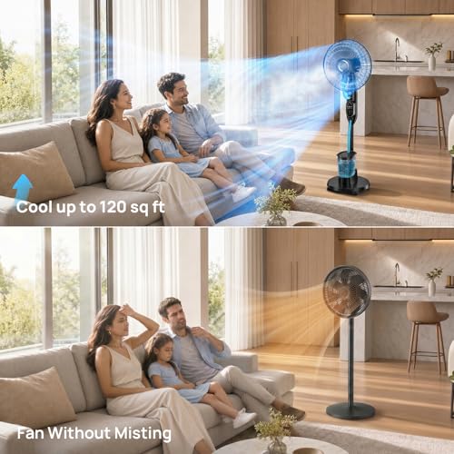 Etunsia 35dB Oscillating Misting Standing Fan w/ 3 Misting Modes & 9 Speeds - image 3