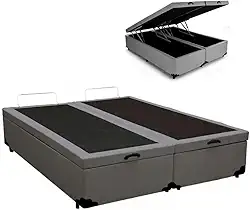 Cama Báu Box Base King Size Corino Cinza. 203x193 RC
