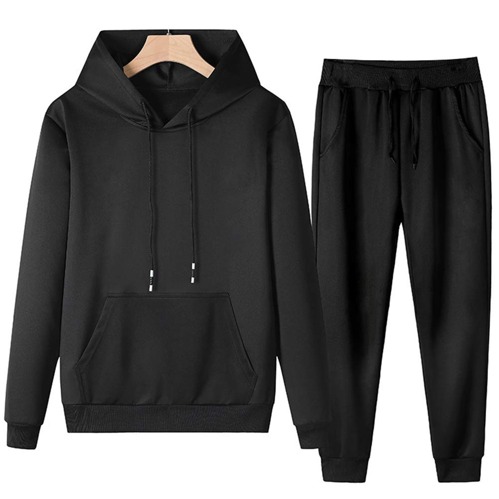 Unisex Men's Women's Classic Plain Color Tracksuit Hooded Sweatshirt + Drawstring Sports Pants