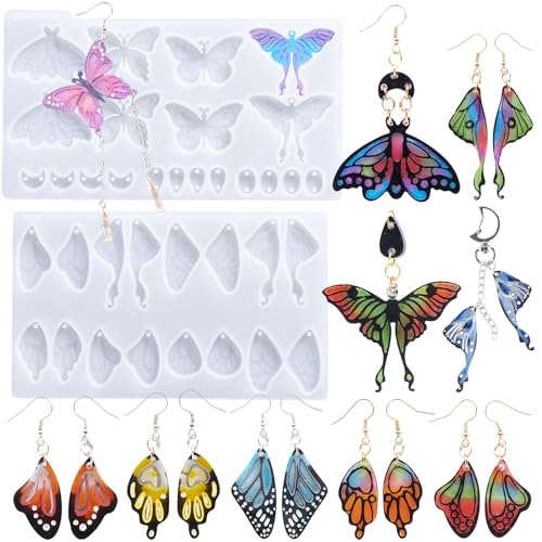 LETS RESIN Resin Earring Molds 2 Pcs Resin Molds Silicone with Butterfly Moth Wings Shapes Silicone Molds for Resin Jewelry DIY Art Craft