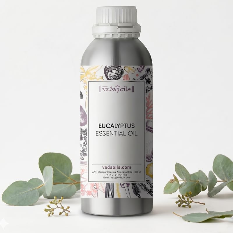 Image of VedaOils Eucalyptus Essential Oil for Skin, Hair, Sinus & DIY | Pure Distilled Eucalyptus Oil for Aromatherapy, Massage,Inhalation & Diffuser | Therapeutic Grade, 100ml