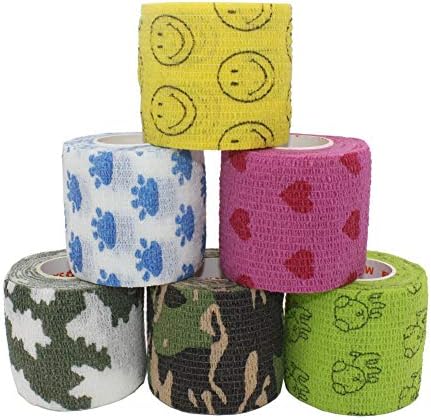 Leen4YouBandage Cohesive Non Woven Bandage Adhesive Bandage Medical Bandage, Sports Bandage, Dog Horse Pet Vet Animal Wound Cohesive Bandage Wrap Leg Support (W:5cm/2 inch,L:4.5m, Pattern Mix)-Pack o