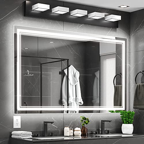Image of 60x36 Inch Led Mirror for Bathroom with Front Light and Backlit, Bathroom Mirror with Led Lights, Vanity Mirror with Lights for Wall, Anti-Fog, Dimmable, Memory Function, Tempered Glass