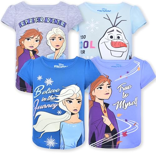Disney Frozen Girls 4 Pack Short Sleeve T-Shirt for Toddler and Big Kids