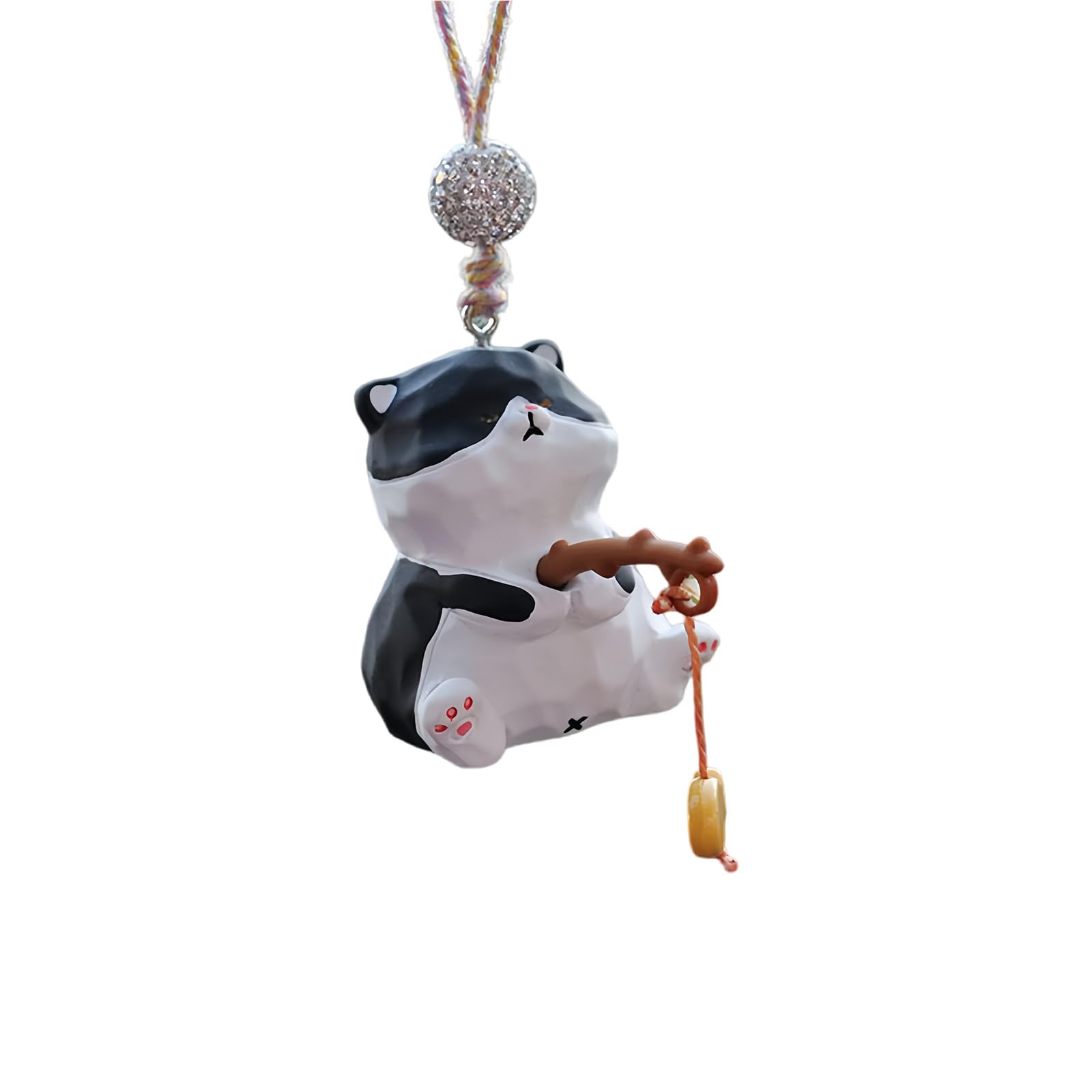 Creative Fishing Cats Car Hanging Decor Rearview Ornament for Vehicles, Funny Home Car Mirrour Hanging Accessories