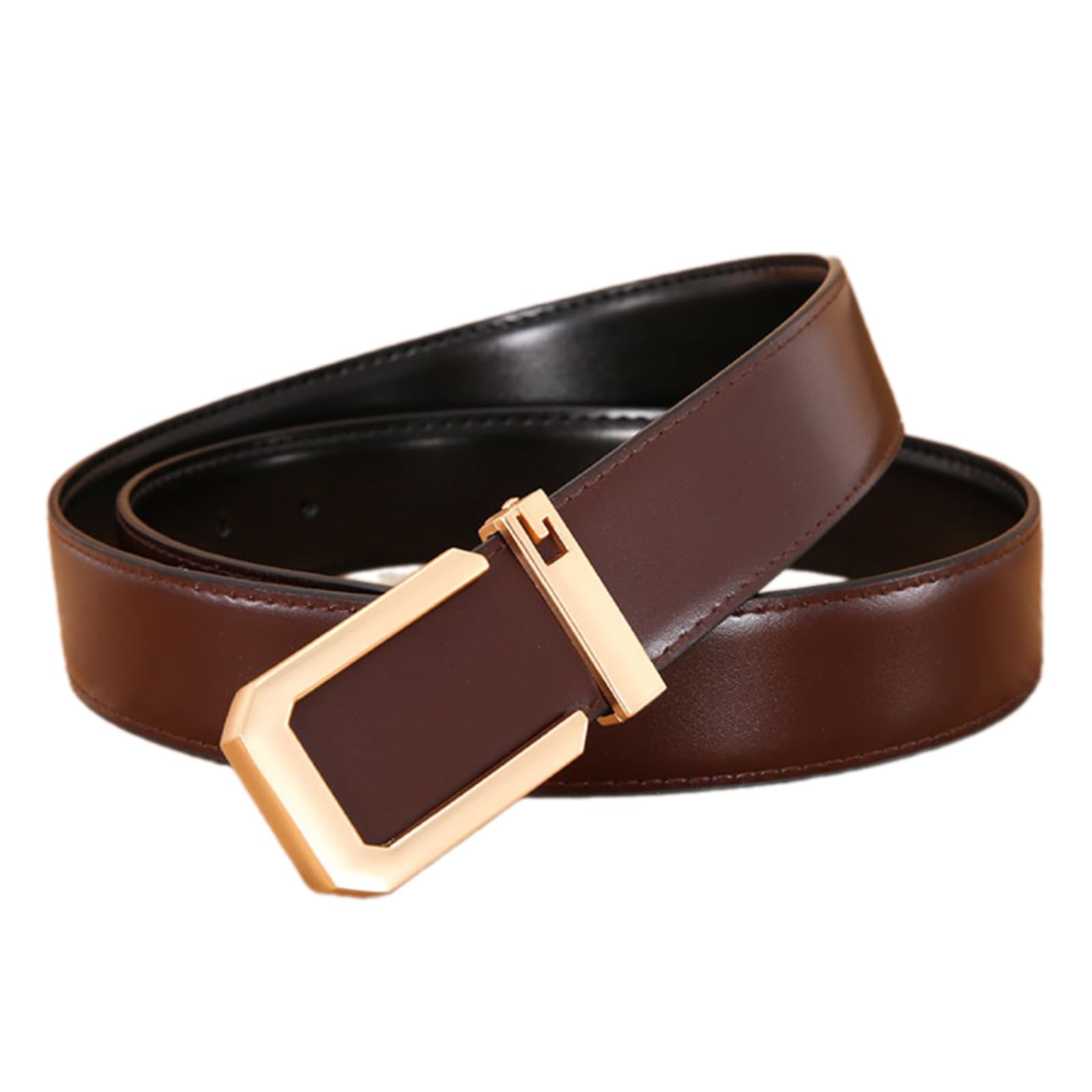 JINQIGG Stylish Brown Leather Belt with Gold Buckle Perfect for Business Meetings and Casual Gatherings