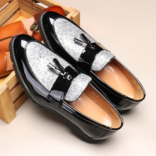 Men's Tassel Loafers – Sparkly Slip-On Dress Shoes with Pointed Toe and Patent PU Upper for Parties, Office, and Formal Events4