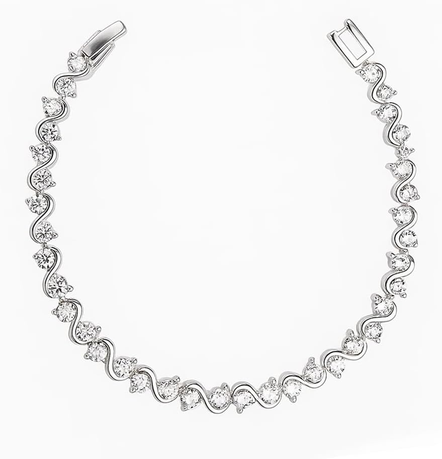 FAIRY COUPLE Elegant S-Wave Tennis Bracelet for Petite Women, 6.7 Inch 18K White Gold Plated with 3mm CZ, Slim Fit Anniversary Jewelry Gift B93 - Image 2
