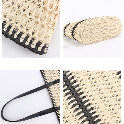 Bolso de playa de paja tejido para mujer miniatura 4
