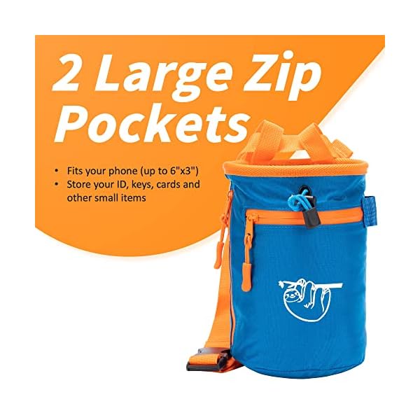 Chalk Bag for Rock Climbing, Climbing Chalk Bag for Bouldering with 2 Large Zipper Storage Pockets, Premium Gym Chalk Bag for Weightlifting, Great Gift and Rock Climbing Gear - Image 3
