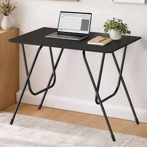 Image of Amazon Brand - Umi Foldable & Portable MDF Table for Home & Office - Multipurpose Study Desk, Laptop Table, Work-from-Home Station & 2-Seater Dining Table, Durable No-Assembly Design (Black)
