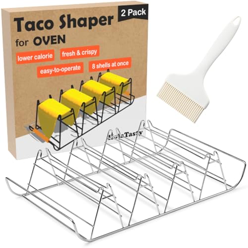 Taco Shell Mold for Baking - No Frying No Waste No Mess, For Corn Tortillas Up To 6 Inch, Homemade Wider Bases Hard Tacos - Fresh Wholesome Gluten-Free, 8 Baked Crunchy Shells At Once - Set of 2