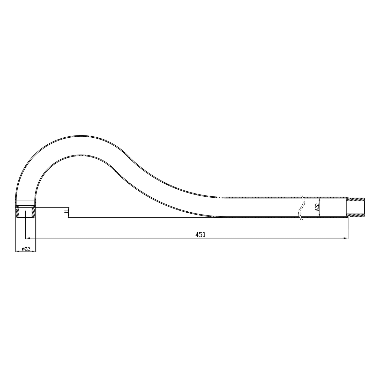 Brazo de Pared Retro Bronce para Ducha, Latón Macizo, Diseño Curvado, Extensión 46 cm, Rosca 1/2"