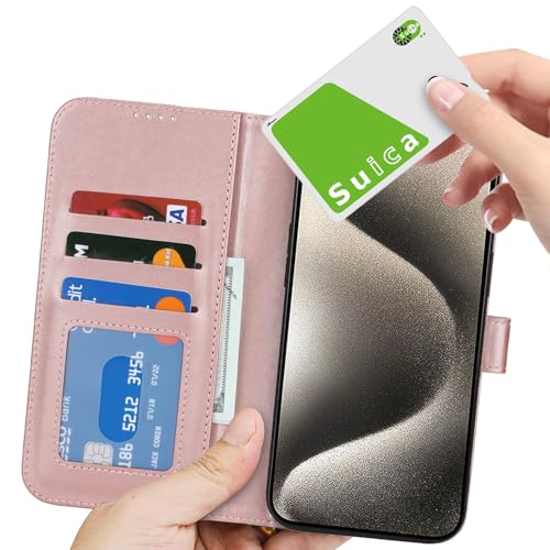 Image of for iPhone 15 Pro Max Case Wallet with Card Holder,for iPhone 15 Pro Max Wallet Case for Women Men,PU Leather Shockproof Magnetic Buckle Stand Flip Phone Case-Rose Gold