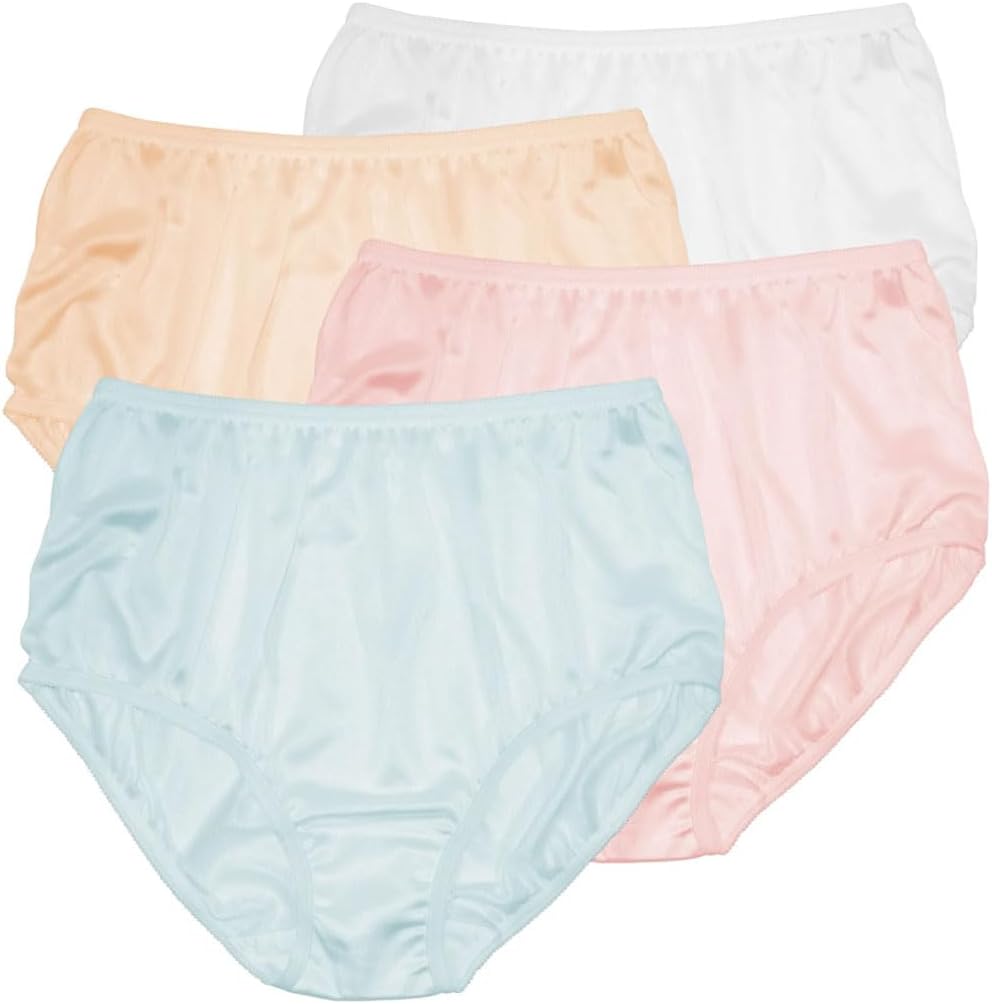 Teri Women's 331 Plain Jane Classic Nylon Silky-Smooth Lightweight Breathable Full Coverage Brief Panty - 4 Pack