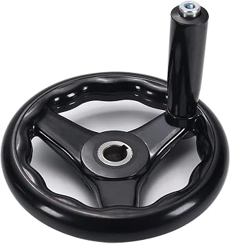 Bettomshin 6.30inch Anti-Slip 3 Spoked Lathe Handwheel Black PP w Revolving Handle, Center Hole Diameter 16mm/0.63inch for Milling Machine Lathes Grinders Black