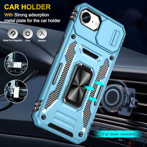 Image of Slide Camera Cover with Ring Holder Mobile Phone Case Cover for iPhone 16e (Blue)