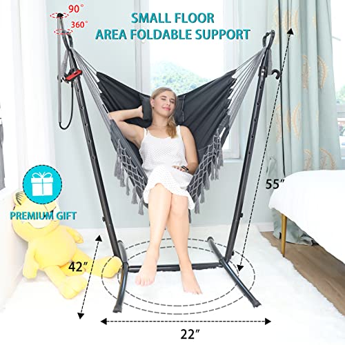Hammock Chair With Stand Phone Holder Included Double Hanging Chair Macrame Boho Handmade Adjustable Swing Indoor Outdoor Patio Yard Garden Porch 400Lbs Capacity1 2022 #TOP4