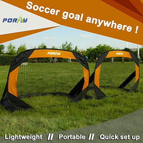 porayhut 4FT Pop Up Kids Soccer Goal and Ball Sets Portable Soccer Net for Training Easy Assembly with Compact Carrying Bag Gift Idea for Toddlers with Pump and 8 Stakes (Black Orange)