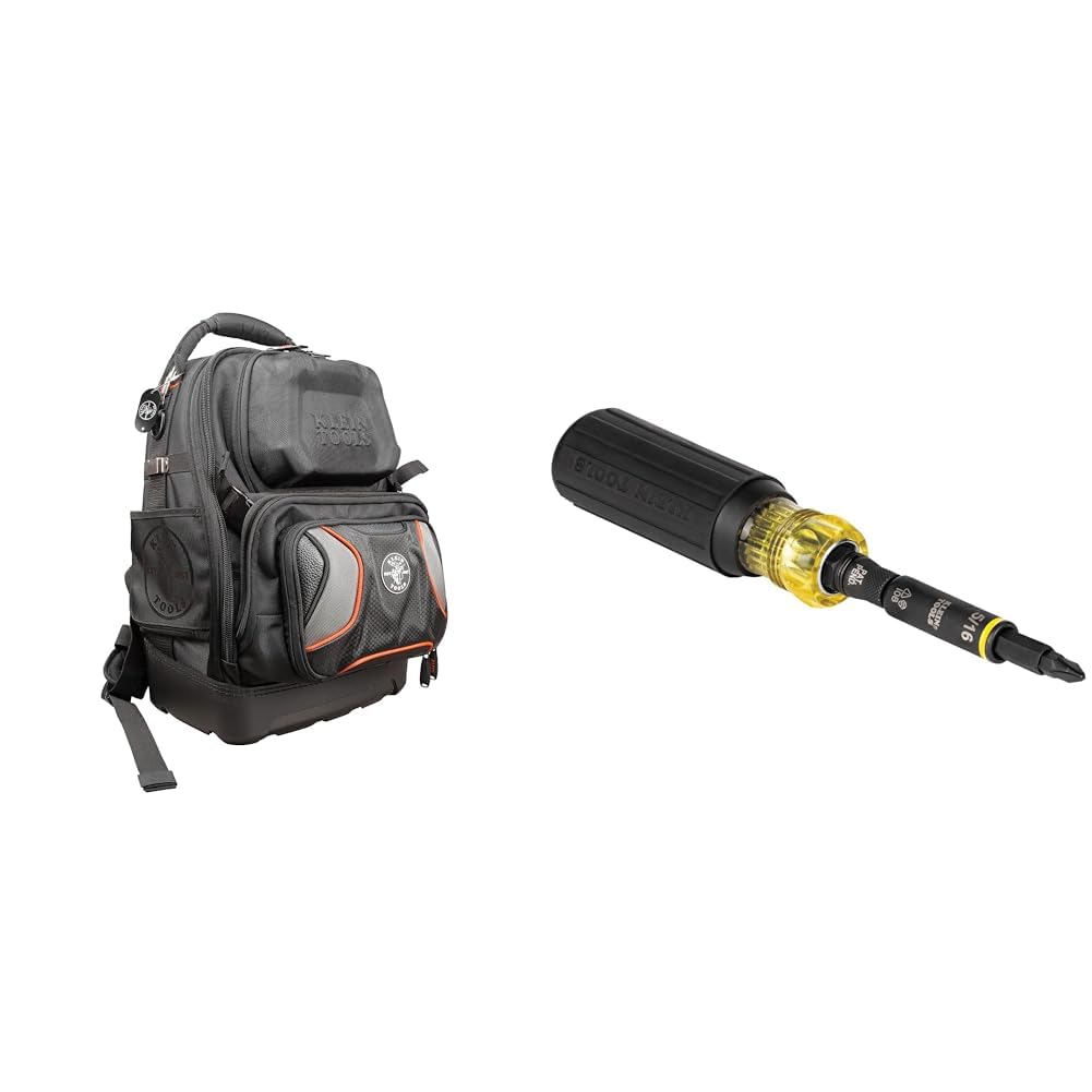 Klein Tools 55485 Tool Bag Backpack Durable Electrician Backpack with 48 Pockets for Hand Tools 32500HD Multi-Bit Screwdriver