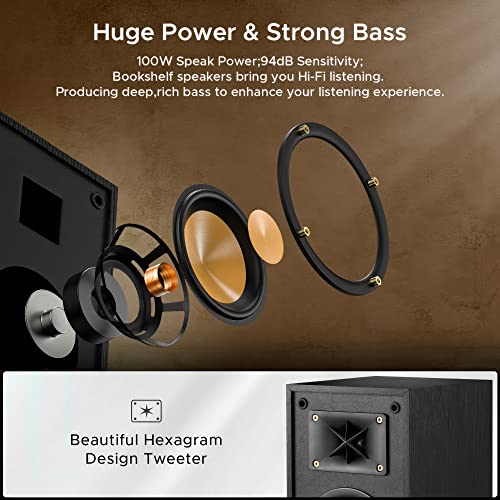 Starfavor Passive Bookshelf Speakers,2 Way Home Stereo Speakers,Passive Speakers Pair For Desktop Stereo Or Home Theater Surround Sound,Boost Bass,4-Inch Woofer And 1.5" Aluminum Tweeter,-Wood Color #TOP1