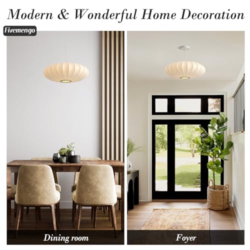 Image of 20 Inch Lantern Pendant Light, White Imitation Silk Lampshade, Bubble Pendant Light Fixture Ceiling Hanging Lamp Chandelier for Living Dinning Room Kitchen Island Bedroom Restaurant Cafe