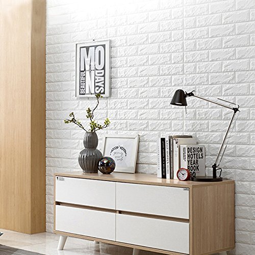 Art3D 5-Pack Self-Adhesive Foam Brick Wall Panels For Interior Wall Decor, White Brick Wallpaper, Covers 29 Sq.ft #TOP3