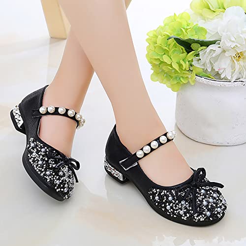 Child and Toddler Baby Girls Shoes Pearl Rhinestones Non Slip Sandals Lightweight Shoes Summer (Black, 2.5 Big Kids)4