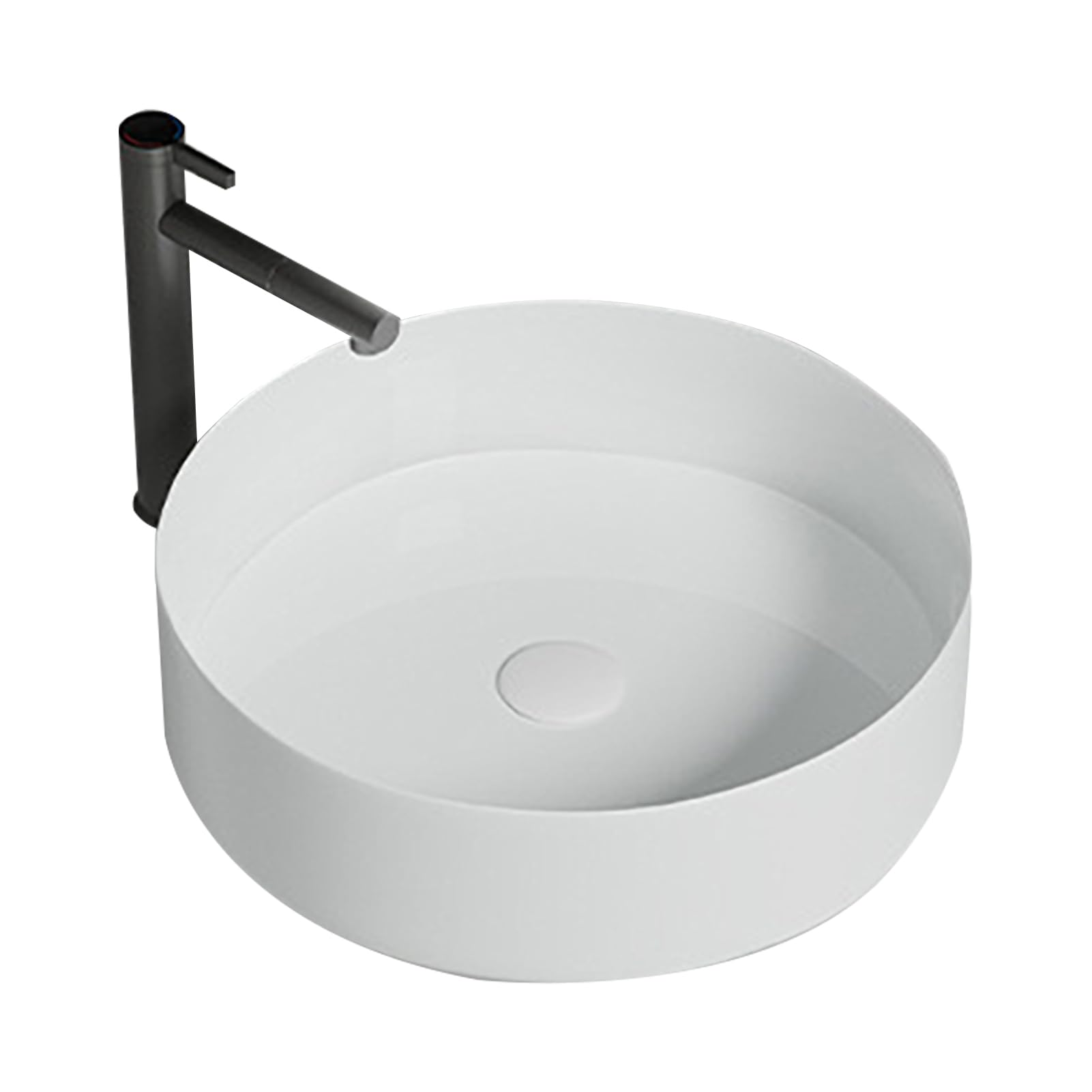 Aserzenith E Bathoom Vaniy Wash Vessel Sink Abov Counter, Modern Counter Top Sink Ceramic With Faucet, Vanity Sink Bowl Round Asy To Install, For Cabinet Lavatory Cloakroom,-36X36x11.5cm