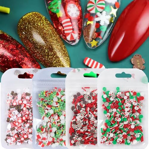 Image of 4 Bags Christmas Nail Charms 5D Mini Santa Claus Snowman Snowflake Gingerbread Man Candy Cane Xmas Sock Christmas Tree Charms for Nails Design Nail Slices DIY Nail Art Decoration