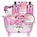 BODY & EARTH 8 tlg. Spa Geschenkset Frauen, Kirschblüten und Jasmin Duft, Schaumbad, Duschgel, Badesalz, Haarseife, Bodylotion, Geburtstagsgeschenk für Frauen, Geschenke für Frauen, Mama, Freundin
