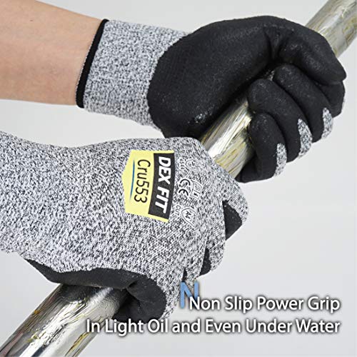 Image of DEX FIT Level 5 Cut Resistant Gloves Cru553, 3D Comfort Stretch Fit, Power Grip, Durable Foam Nitrile, Smart Touch, Machine Washable, Thin & Lightweight, Grey 10 (XL) 3 Pairs