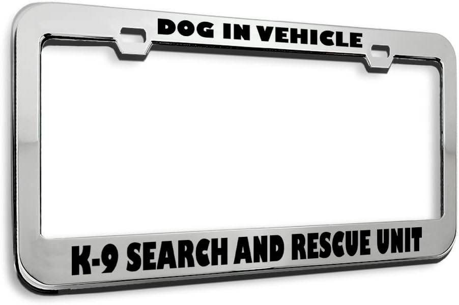 Speedy Pros Metal License Plate Frame Dog in Vehicle K-9 Search Rescue Career Profession Holder Car Accessories Stainless Steel 2 Holes 1 Frame