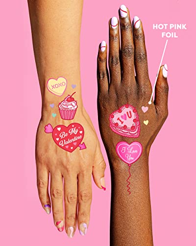 Xo, Fetti Valentine's Day Temporary Tattoos - 54 Hot Pink Foil Styles | V-Day Party Decoration, Galentines, Party Favor, Be Mine, Candy Heart, Vday Supplies, Xoxos #TOP4