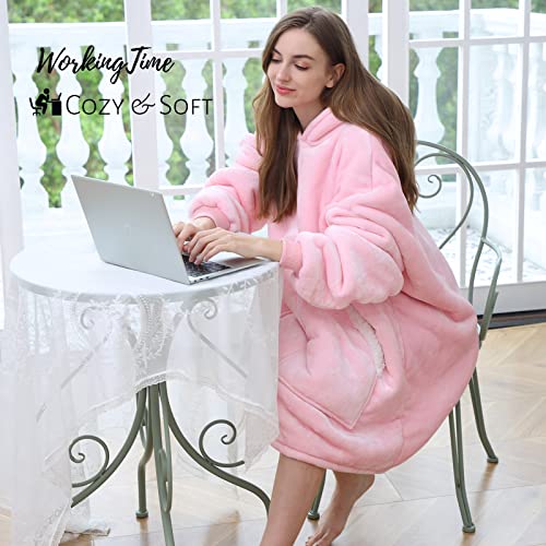 Kipswiza Oversized Wearable Blanket Sherpa Fleece Thick Warm Hoodie Blanket Giant Hooded Sweatshirt Blanket for Women Wife Mom Daughter Girls Gift - Pink