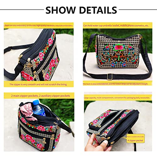 Women's canvas vintage handicraft embroidery cross bag, women's multi pocket purse small shoulder bag handbag4