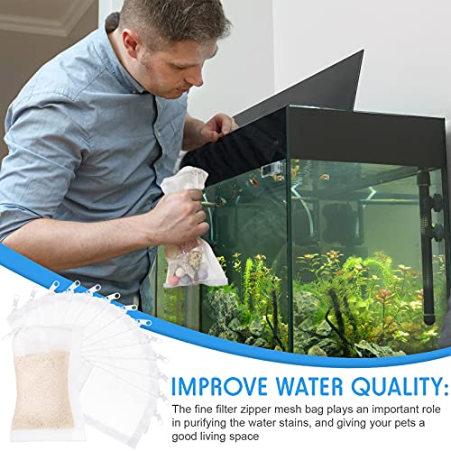 Image of Geiserailie 15 Pcs Aquarium Filter Media Bags 150 Micrometer Fine Filter Bags Mesh Reusable with Zipper for Activated Carbon Resins (2.4 x 4 Inch)