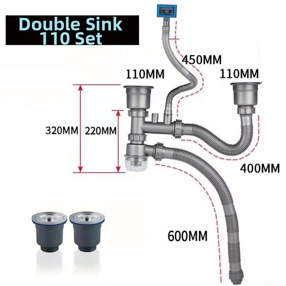 Kit de tubería de drenaje para fregadero con diseño antiobstrucción y taza extraíble para cocina, baño, lavandería, caravana y fregaderos comerciales, instalación rápida sin fugas con construcción de