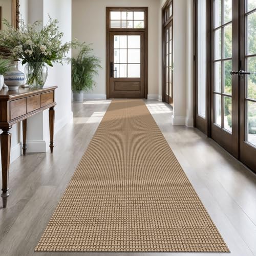 KOZYFLY Extra Long Runners for Hallways 2.6x18 ft Washable Kitchen Runner Non Slip Rubber Backed Hallway Rug Cotton Entryway Runner Rug Floor Carpet for Indoor Hall, Kitchen, Stair, Tan/Orange/Brown
