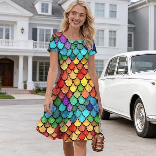 Image of AFPANQZ Womens Casual Summer Lightweight Vintage Dress Short Sleeve Midi Dress Knee-Long Luxury Formal Dress
