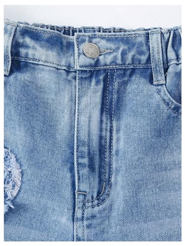 SHENHE Girl's Y2K Heart Applique Elastic High Waist Jeans Wide Leg Loose Denim Pants4