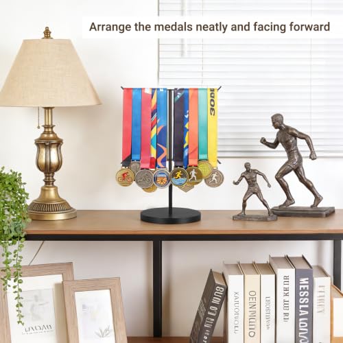 Image of Mkono Medal Hanger Display, Metal Medal Holder, Race Award Medals Display Stand for Running, Sports, Marathon, Wrestling, Taekwondo, Wood and Iron Material, 12x16 Inches (Black)